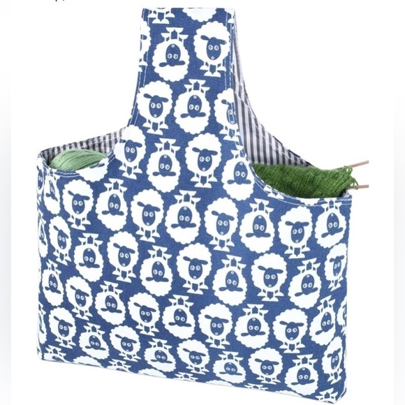 Teamoy Handbags - Teamoy Knitting Tote Bag(L12.2 x W7.5), Blue & White Sheep